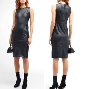 Spanx Faux Leather Sheath Midi Dress Luxe Black Sleeveless Bodycon Size S NWT